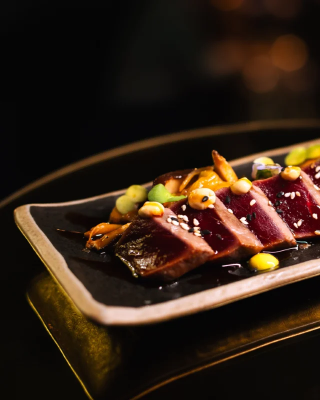 A mouthwatering bluefin tuna tataki.Delicate, fresh, and just the right start to set the tone for the night.✨ The perfect way to kick off your evening.#rooftop #cocktails #skyfall #bngruprestaurants #skyfallexperience @bn_grup